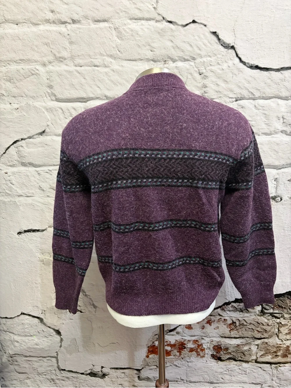 JANTZEN Vintage 100% Wool Purple Teal Pullover Sweater‎ Grandpa Cabin Winter
